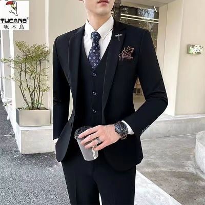 啄木鸟高端男士西服套装韩版修身新娘伴郎结婚礼服商务西装全套男