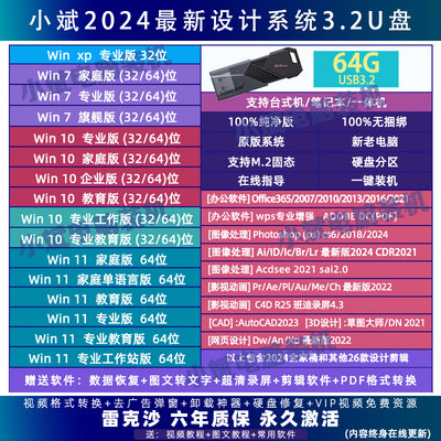 金士顿3.2盘重装系统win7旗舰win10原版win11专业版一键PE安装U盘