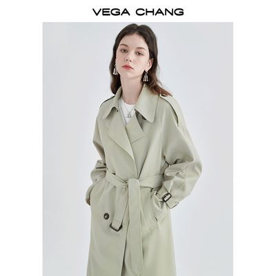 VEGA CHANG 2024新款风衣女中长高级感大衣小个子英伦风外套春装