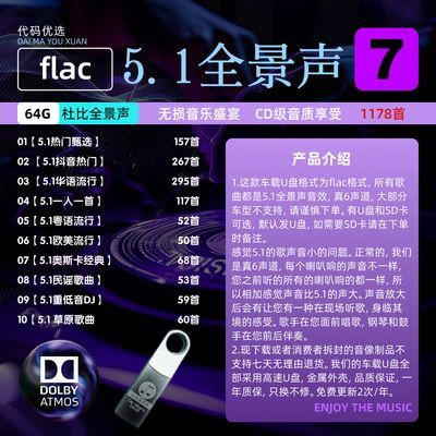 2024全新 flac无损音乐u盘 5.1全景声 车载u盘 真6声道 真6D环绕