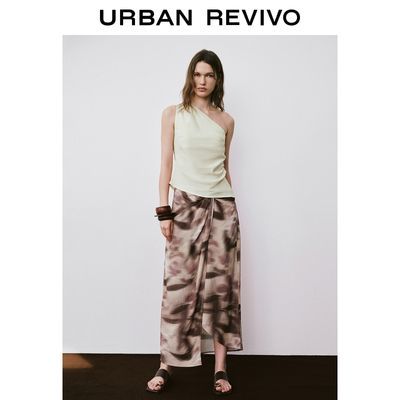 百亿补贴：UR女装复古晕染印花气质扭结开衩半裙UWH540032 88.3元