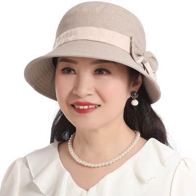 老人帽子女渔夫帽春秋新款田园盆帽中老年布帽洋气时尚妈妈遮阳帽