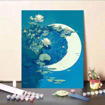 荷塘夜色数字油画diy手工填色治愈解压高颜值客厅挂画生日礼物