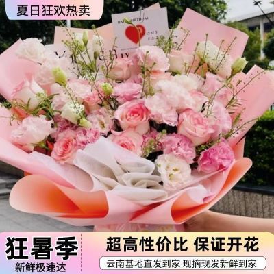 云南昆明玫瑰鲜花直发康乃馨混搭生活鲜花组合玫瑰花材康乃馨鲜花