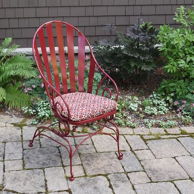 户外休闲家具简约弹力椅红色铁网椅蝴蝶造型室内铁艺单人椅