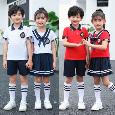 幼儿园园服夏装学院风儿童毕业照班服套装春秋纯棉短袖小学生校服