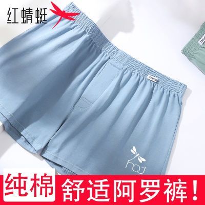 红蜻蜓男士纯棉内裤男平角裤中腰四角裤新款舒适阿罗裤大码家居裤