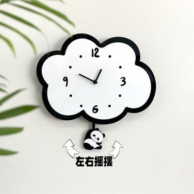 卡通云朵摇摆静音时钟客厅网红熊猫挂钟家用创意装饰挂墙简约钟表