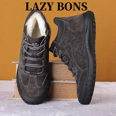 LAZY BONS2024加绒加厚冬季高帮雪地靴男款防寒一脚