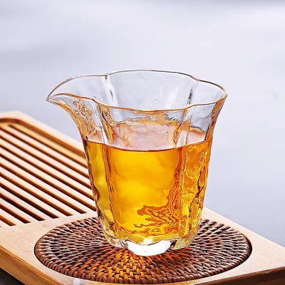 日式锤纹耐热玻璃公道杯海棠创意公杯匀杯加厚防烫玻璃分茶器茶海