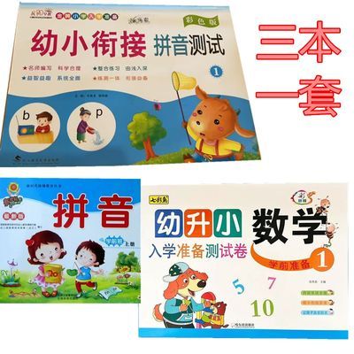 幼小衔接大大班拼音课本+拼音练习册+数学测试卷全套3本