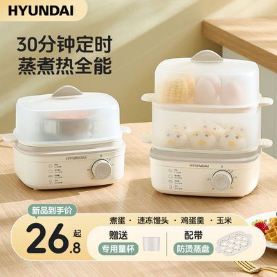 HYUNDAI煮蛋器多功能家用电蒸锅小型迷你宿舍定时多层蒸蛋