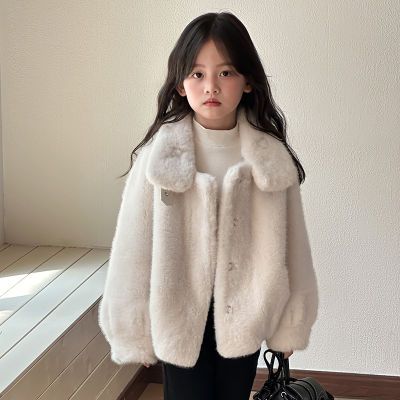秋冬新款女童皮草外套仿水貂绒皮毛一体加厚短款儿童保暖毛毛大衣