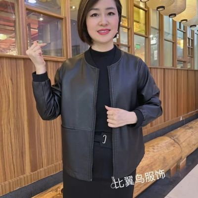 皮衣外套女士短款春秋新款上衣女海宁高档大码小个子立领皮夹克