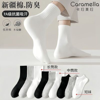 CaraMella新疆棉袜男女士四季款中短筒纯色运动抗菌透气