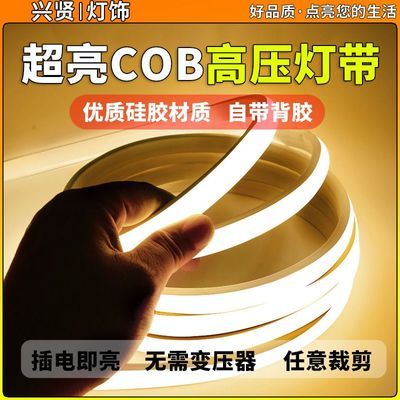 led硅胶220V自粘COB灯带线条灯户外防水圆弧线形灯条槽柔性软灯带