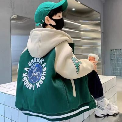 米妮哈鲁男童外套秋冬新款2024洋气儿童长袖连帽中大童棒球服