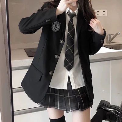 原创日系西装JK制服女学院风黑色西服校供感外套春秋新款