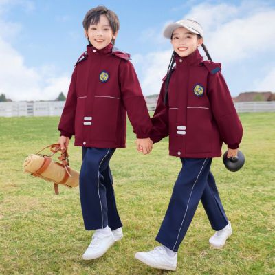 小学生校服冲锋衣套装班服幼儿园园服春秋冬装伊顿纪德同款酒红色