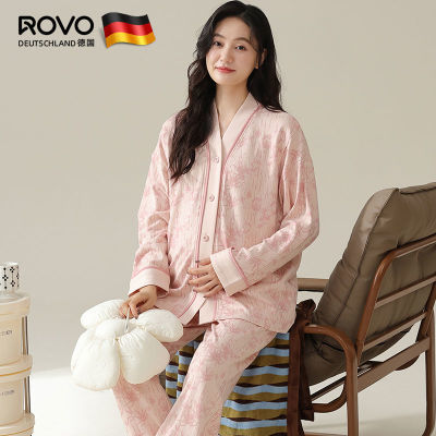 ROVO月子服春秋款孕妇产后喂奶哺乳睡衣可外穿吸汗时尚家居服套装