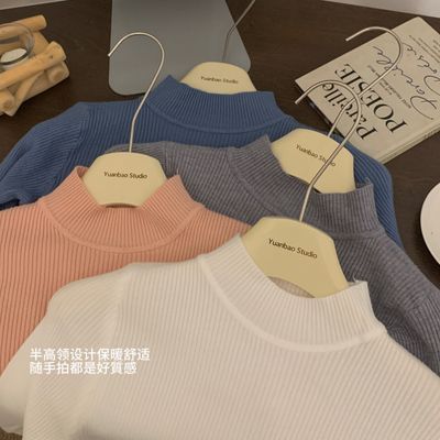 【18色可选】秋冬Bi入洋气半高领秋冬针织纯色长袖套头竖纹针织衫【5天内发货】