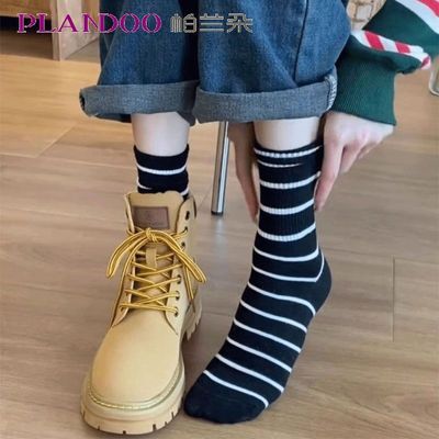 帕兰朵条纹袜子女秋冬中筒袜ins潮可爱日系韩版长筒袜百搭学院风