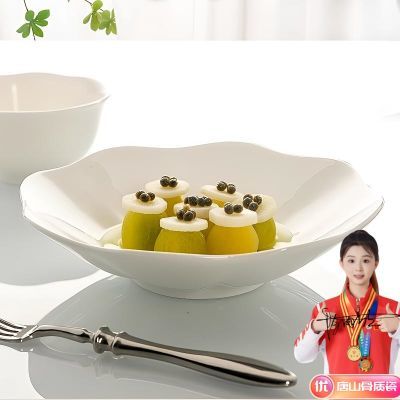 唐山高档纯白无铅骨瓷家用饭盘菜盘花瓣盘骨碟简约釉下彩陶瓷餐具
