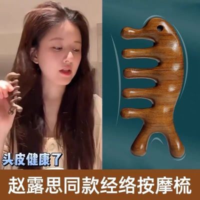 天然檀木按摩梳头部经络按摩梳子加厚五齿美发梳海豚梳头疗梳