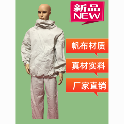 分体喷砂打磨防护服带帽防尘喷砂衣打沙衣服船厂油漆加厚帆布连体