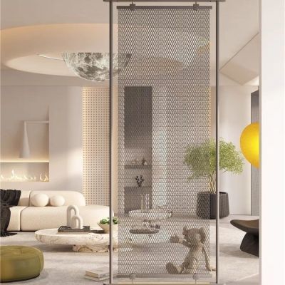 黑武士金属网格垂帘酒店幕墙铁艺不锈钢隔断镂空装饰定制书房