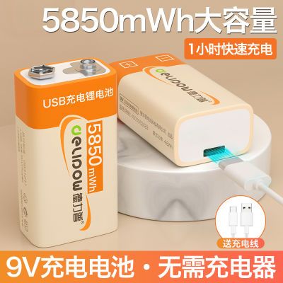 德力普9v锂电池大容量充电电池话筒吉他万能用表6f22九伏可充电