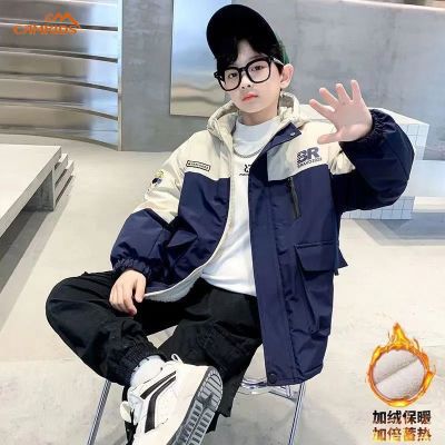 CAMKIDS男童加绒棉服冬款加绒加厚连帽冬季中大童棉衣男孩