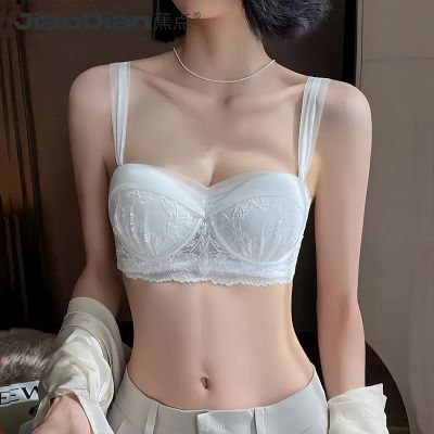 蕉点内衣女小胸聚拢显大收副乳防下垂无钢圈法式性感白色蕾丝文胸