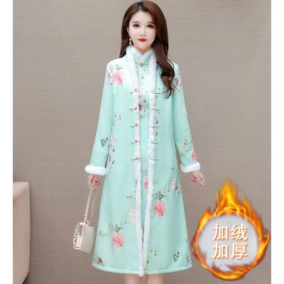 中式旗袍外套气质唐装冬季改良2025新款加绒加厚妈妈保暖大衣旗袍