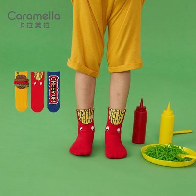 Caramella儿童袜子舒适透气秋冬趣味卡通可爱棉袜男女童中筒袜