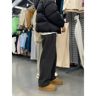 灰色运动裤女秋冬2025新款高腰小个子休闲加绒阔腿宽松束脚卫