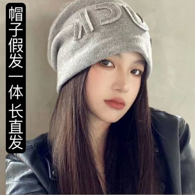 帽子假发一体女网红短发秋冬季新款时尚百搭针织帽子堆堆帽保暖