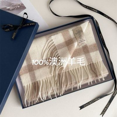 2026新品澳洲100%纯羊毛围巾英伦百搭格子秋冬季礼盒装围脖送礼物