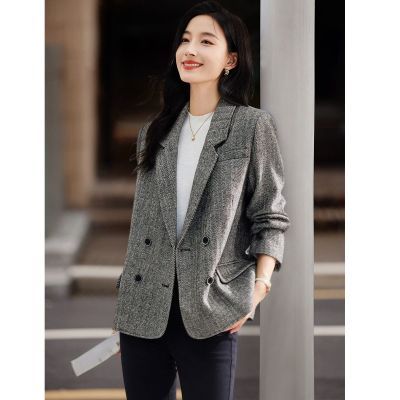 诗写西装大衣春季简约高端人字纹气质呢子通勤西服外套女