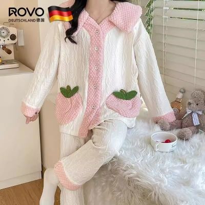 ROVO孕妇月子服孕期专用产后哺乳喂奶秋冬季睡衣棉家居服保暖