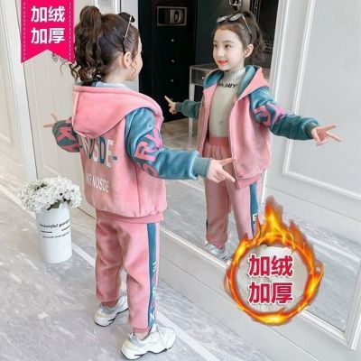 女童金丝绒卫衣加绒加厚女孩春秋冬休闲运动服儿童双面绒两件套装