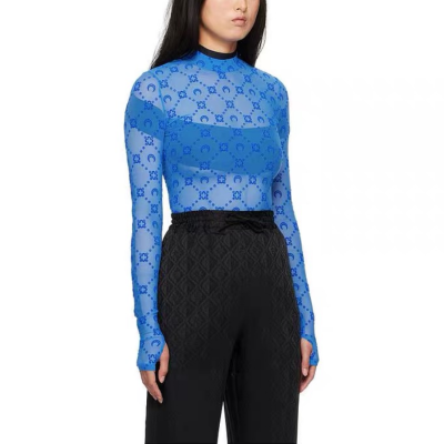 【定制款】明星同款四叶草月亮月亮植绒半高领打底衫T恤透视性感【7天内发货】