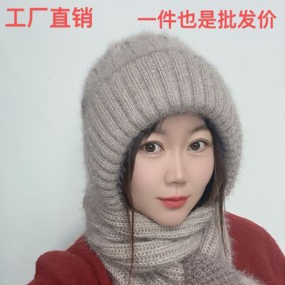 冬季新款松鼠绒拼色加绒加厚防寒护脸洋气围巾帽一体女士风雪帽