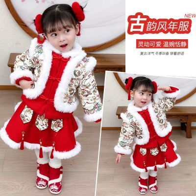 女童拜年服冬季新款宝宝中国风汉服儿童加厚唐装新年周岁冬装礼服