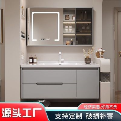橡木陶瓷一体浴室柜奶油洗手洗手池组合卫生间洗漱洗手盆洗脸盆