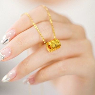 沙金色转运圆圈吊坠项链女锁骨链小众简约甜美结婚情侣款网红高级