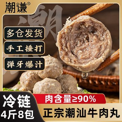 潮谦4斤8包潮汕牛肉丸正宗手工新鲜冷冻牛筋丸潮汕特产2斤4包