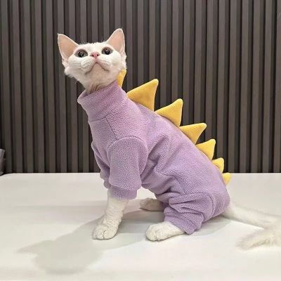 宠物衣服秋冬护肚子四脚衣恐龙衣服无毛猫斯芬克斯猫德文套头衣服