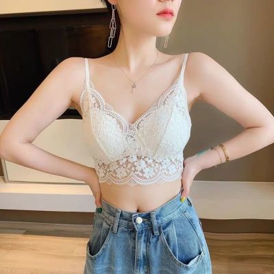 2件装 短款蕾丝裹胸美背内衣女聚拢无钢圈文胸吊带背心抹胸女内衣优惠券