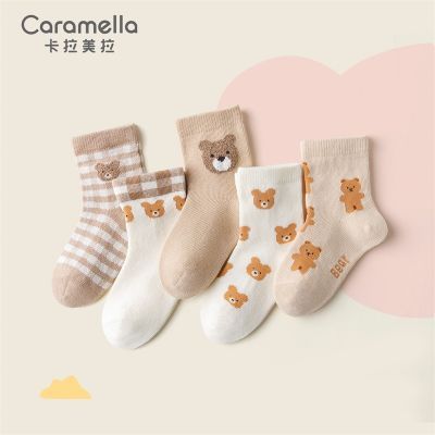 Caramella儿童袜子中筒袜秋冬新款女童棉袜卡通可爱舒适